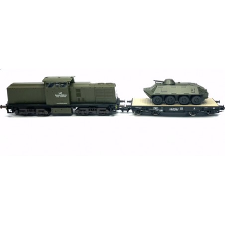 AUSVERKAUFT Diesellok V100 DR Lok 3 NVA Set 3 SPW60 auf Schwerlastwagen Roco